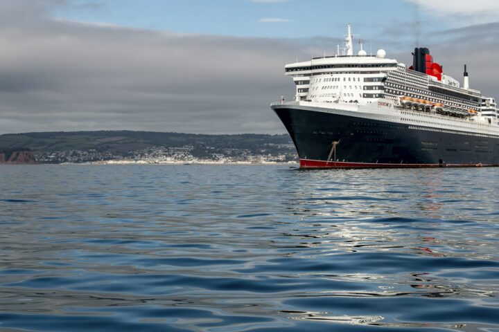 Queen Mary 2 at anchor off the English coast
