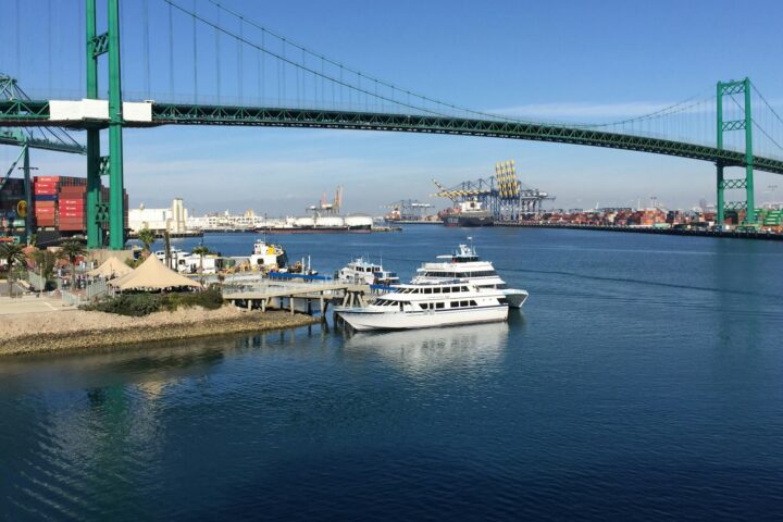 Vincent Thomas Bridge over the Port of Los Angeles in San Pedro