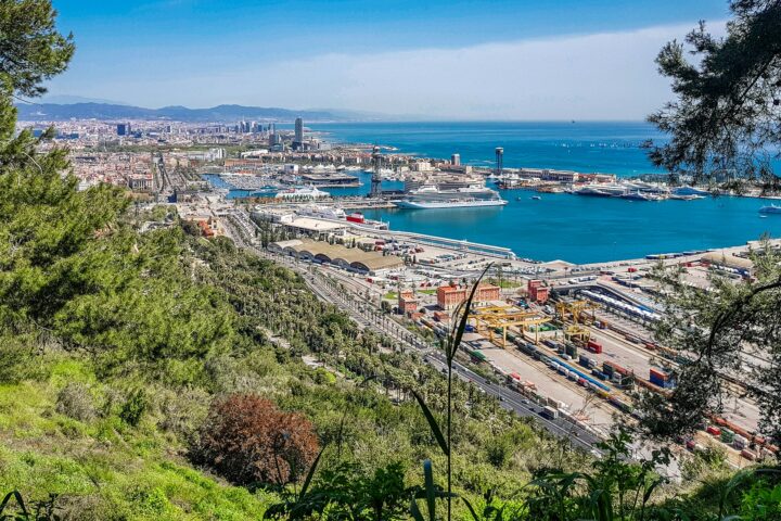 Barcelona port and cruise terminals seen from Montjuïc